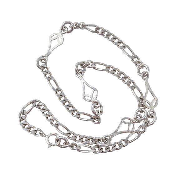 Estate Sterling Silver 925 Figaro Fancy Link Chain Anklet 9.75" - Picture 4 of 6